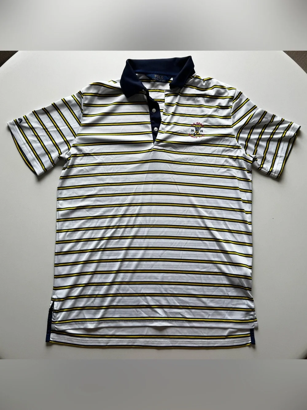 Polo by Ralph Lauren White Navy Yellow Striped Polo Shirt (Men’s Medium)